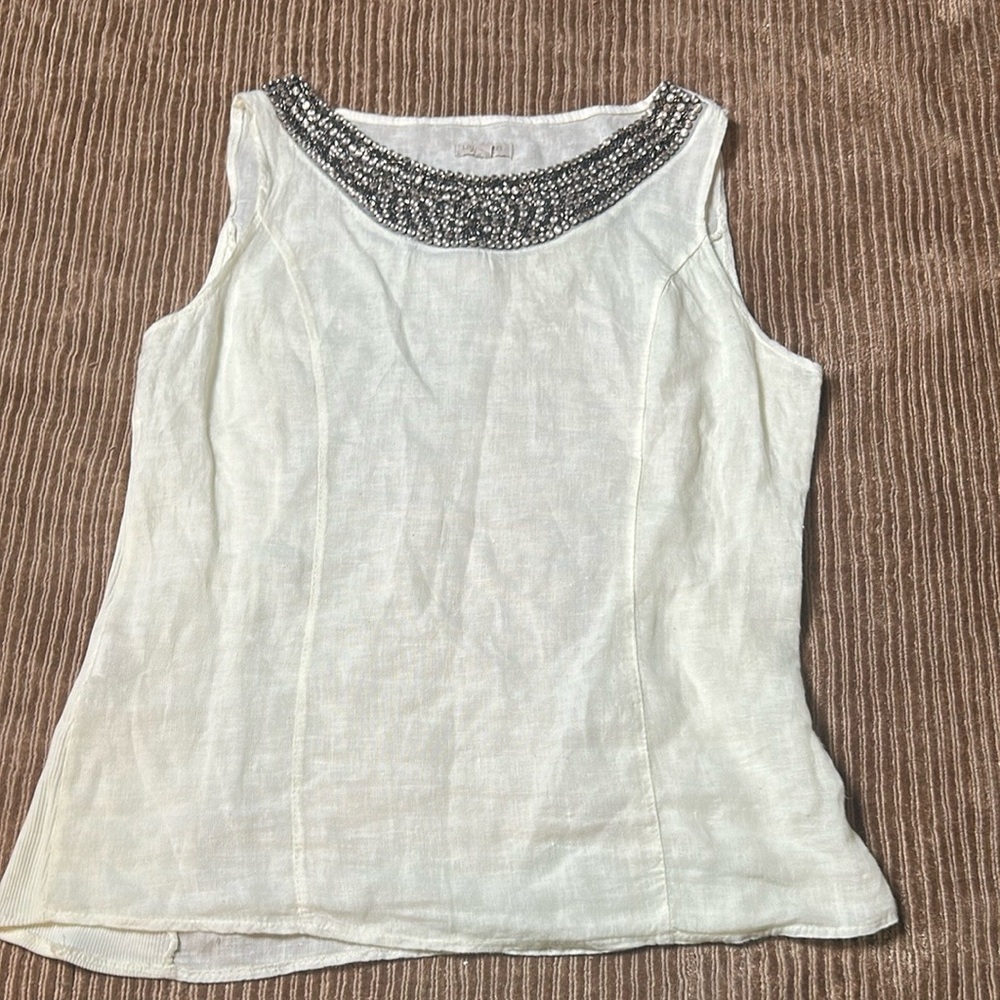 Lina Tomei Beaded 100% linen shell top women size L made in Italy​
